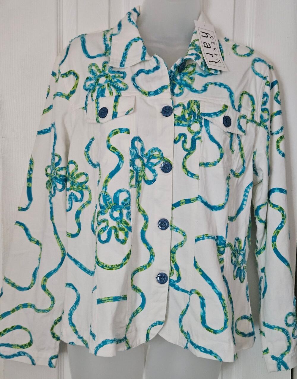 Vintage Keren Hart Floral Appliqué Jacket L NWT 90s Boho